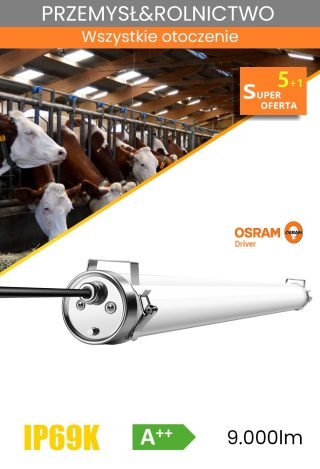 Lampa LED IP69K z przetwornikiem Osram 1500mm 60W/4000K